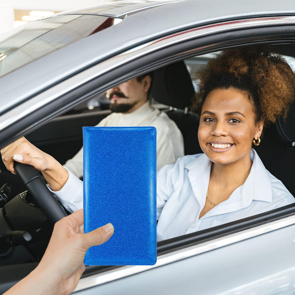 Leather Car Registration and Insurance Holder Magnetic Shut, Glitter Blue
