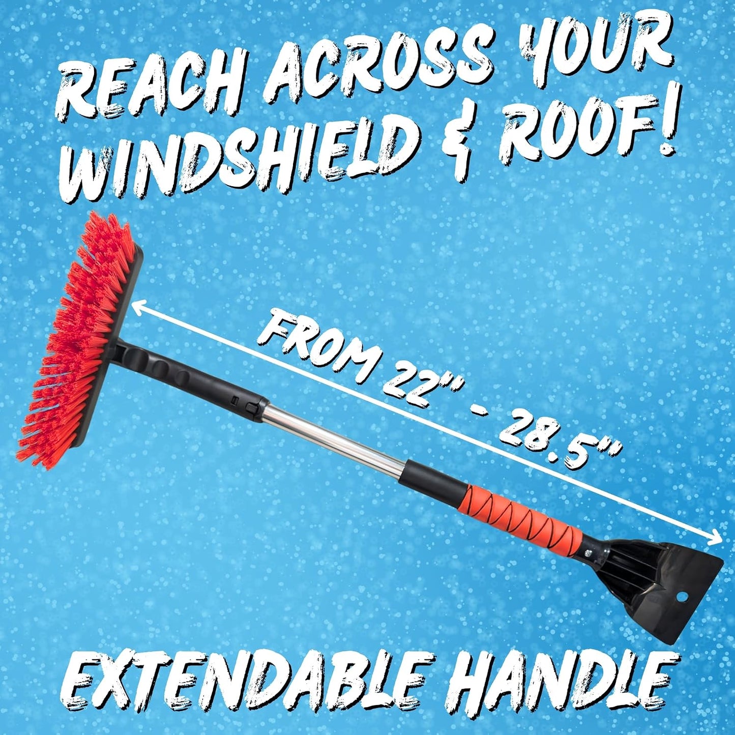 RevHeads Ice Scraper for Car Windshield with Snow Brush - Telescopic Handle to 28" - Brush End to Clear Snow, Chisel Side for Frost, Claw Side for ICY Chunks