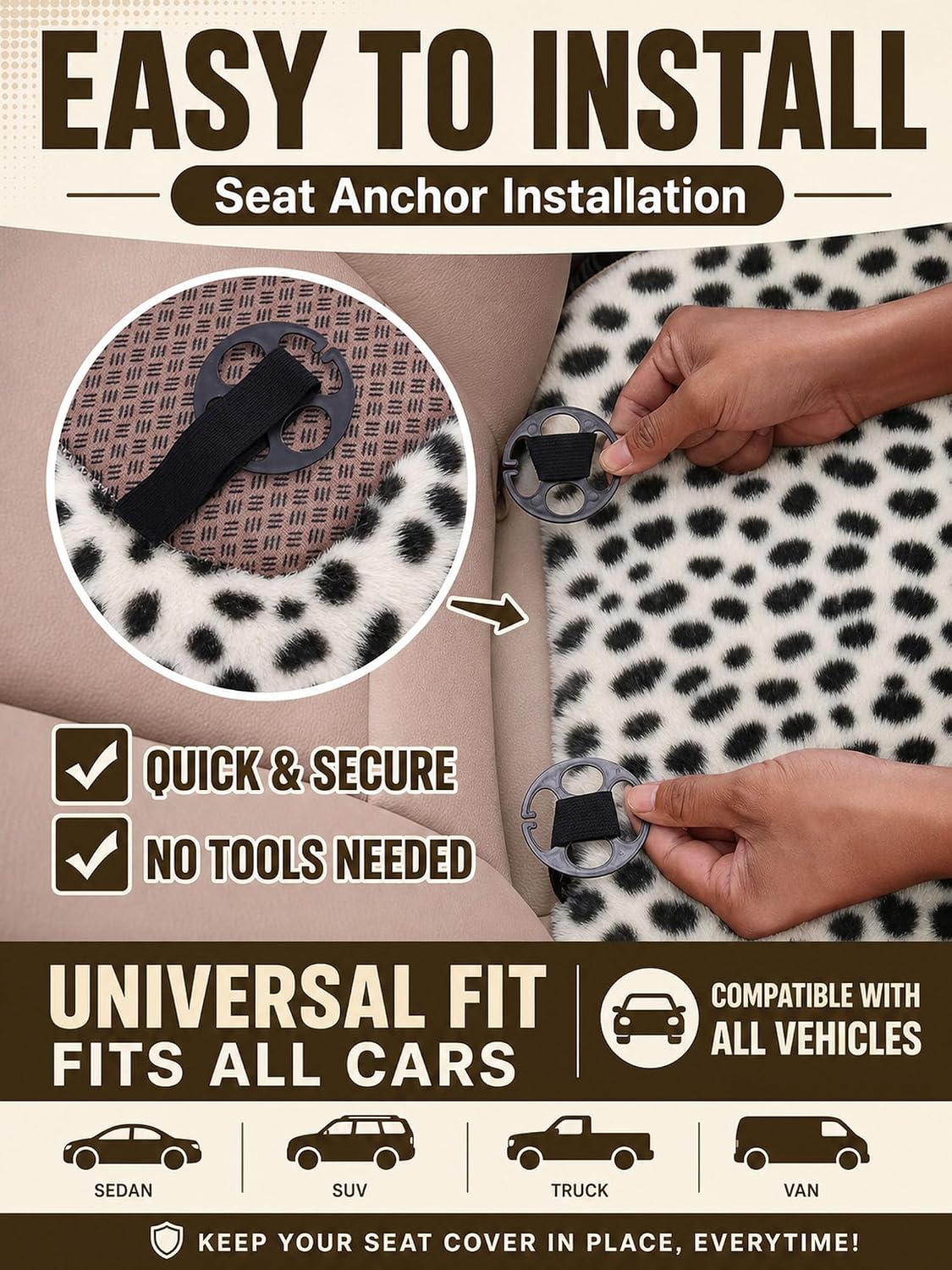 Winter Soft Warm Faux Rabbit Fur car seat Cushion,Universal fit Plush Front and Back Fuzzy car seat Pads Cushion Cover Protector - 1pcs (Back seat 1pcs, Leopard dots)