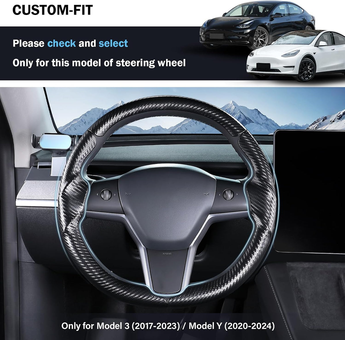 Aimato Customized Car Steering Wheel Cover for Tesla Model 3/Y