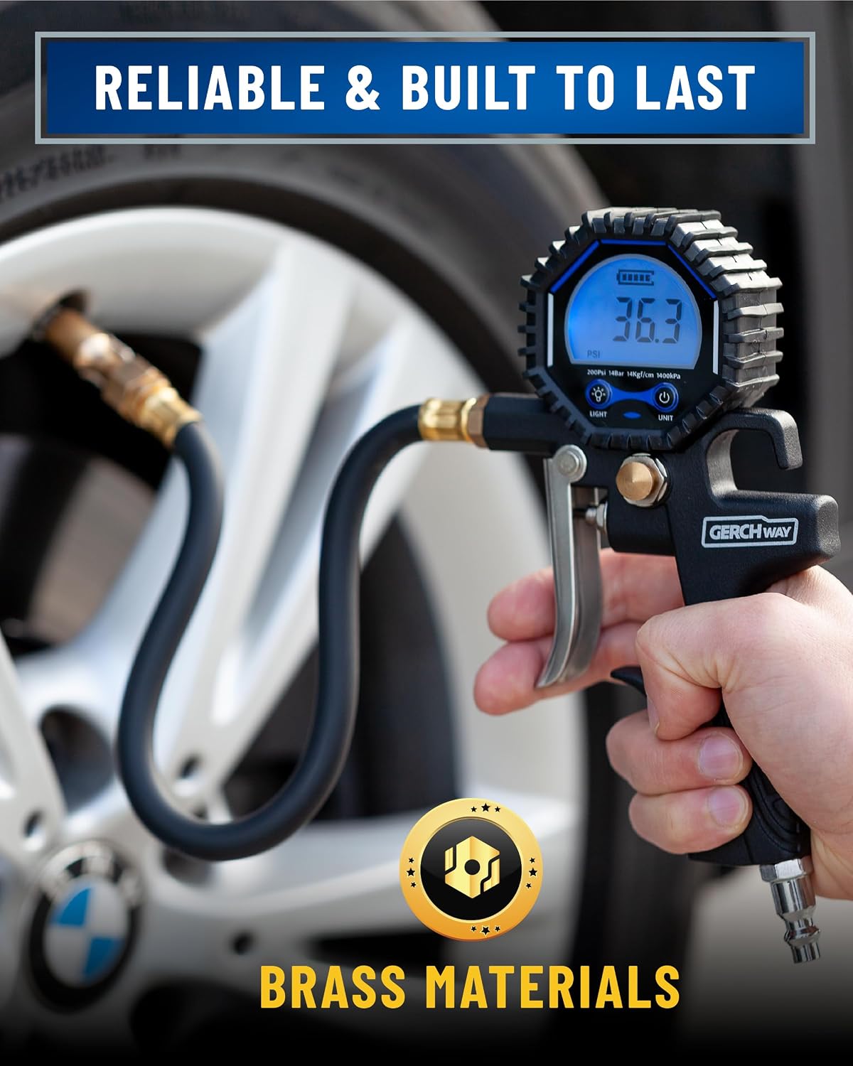 GERCHWAY Digital Tire Pressure Gauge with Inflator for Air Compressor
