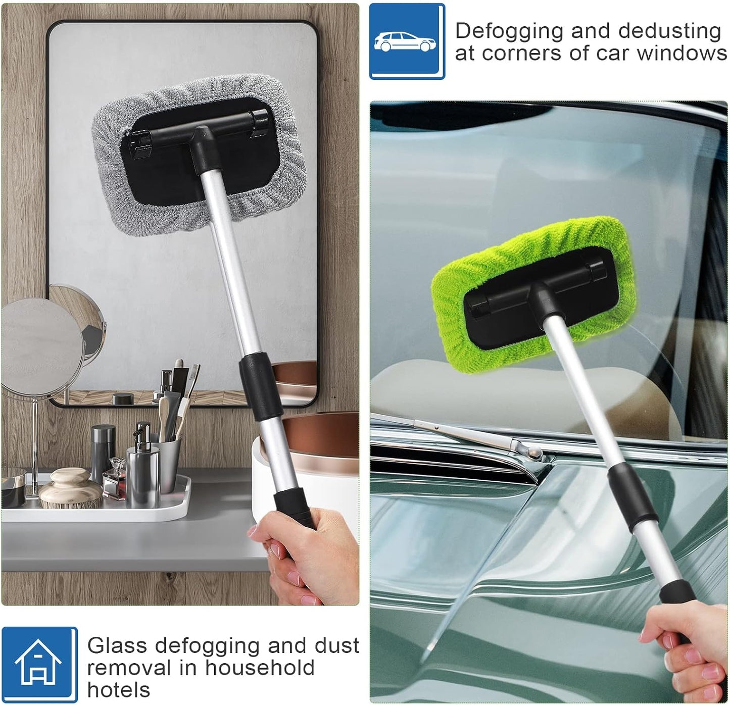 Frienda 3 Set Windshield Cleaner Tool Inside Car Window Cleaner Tool with 3 Extendable Handle 9 Reusable Microfiber Pads and 3 Spray Bottles for Auto Home Interior Exterior Glass Cleaning (Multicolor)