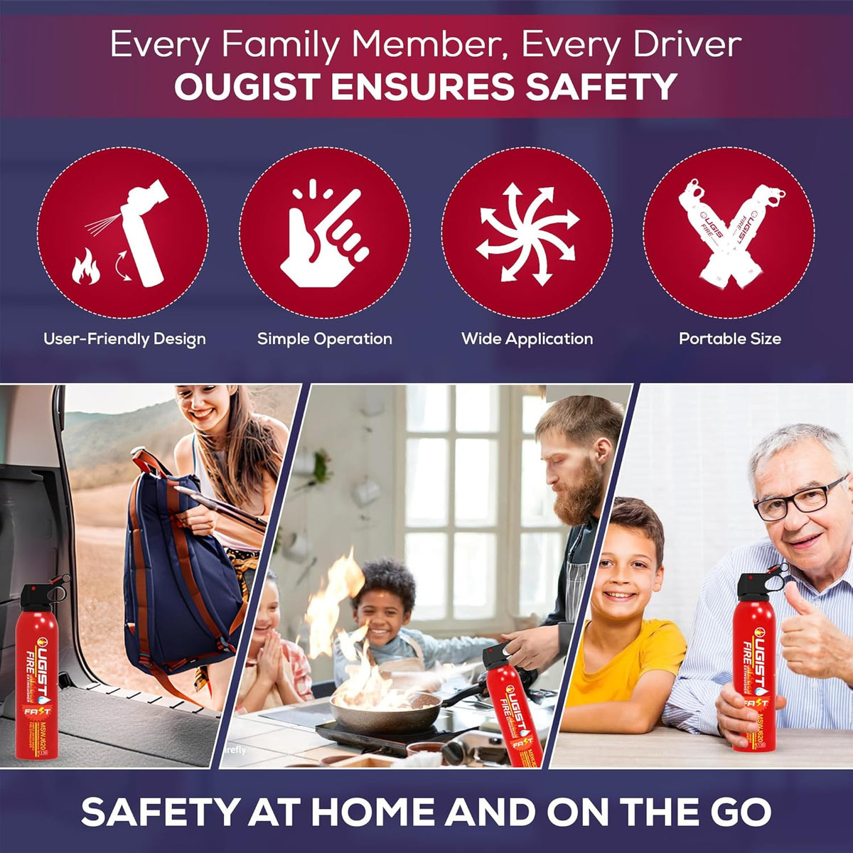 Multipurpose Fire Extinguisher (4 Pack, 21oz Each) with Wall Mount Bracket, Water-Based Foam No Residue, for Kitchen Grease & Electrical Fires, Portable Small Extinguisher for Home, Vehicle & Office
