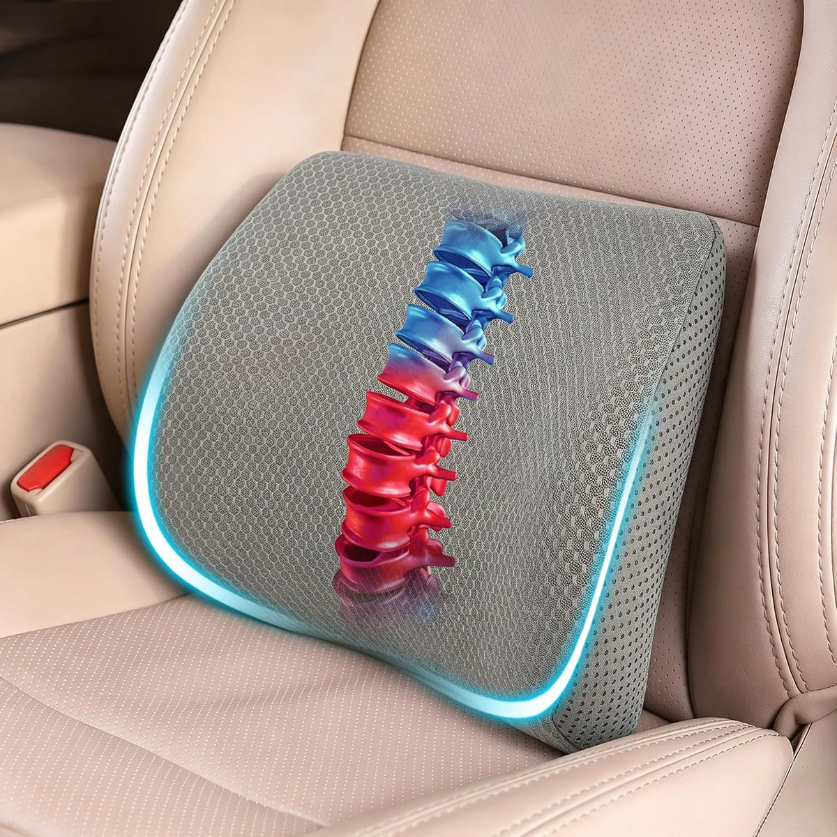 Lumbar Support Pillow for Car & Office Chair - High-Density Memory Foam Back Cushion for Sciatica & Lower Back Pain Relief - Non-Slip Support for Long Commutes & Desk Workers (3D Mesh Gray)
