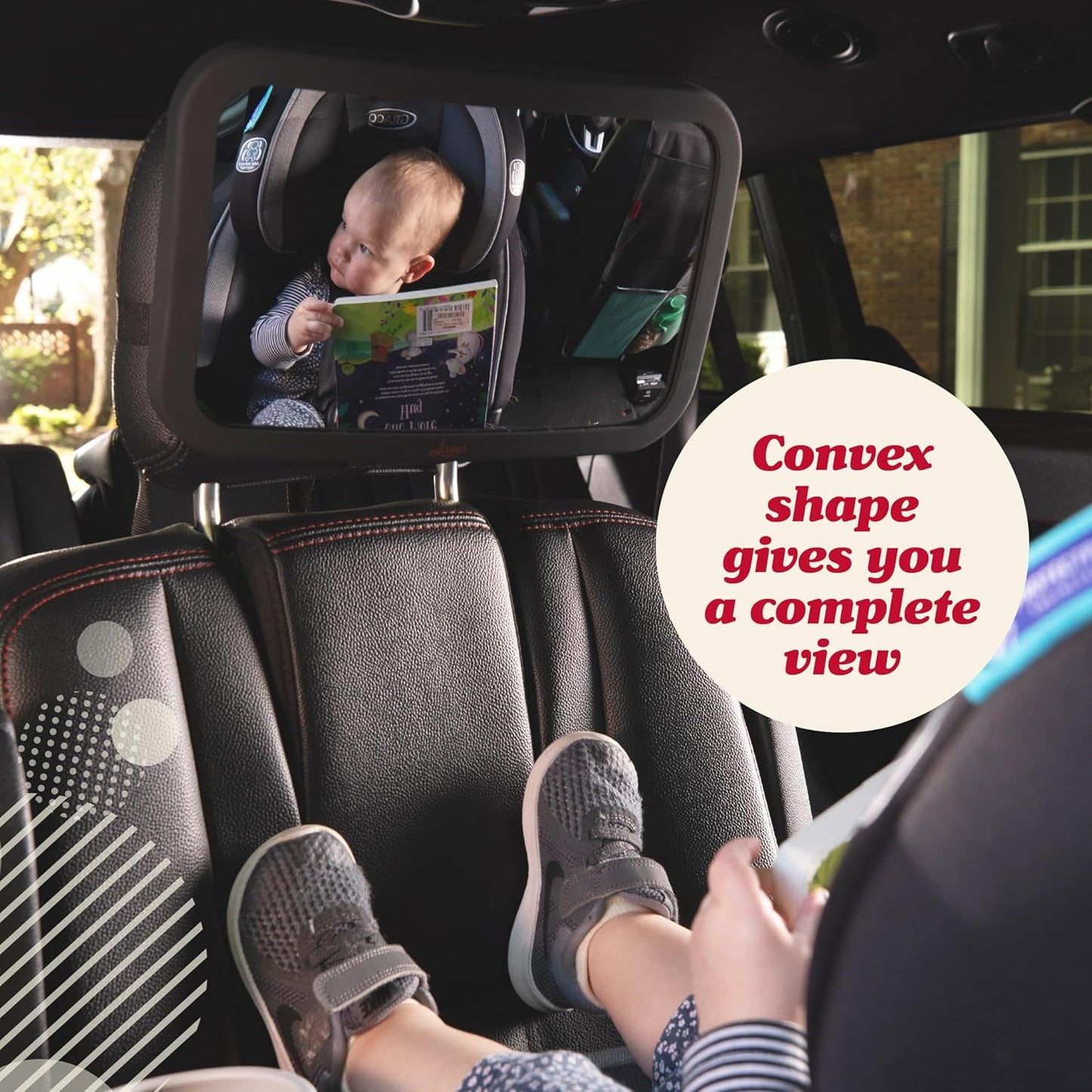 Lusso Gear Baby Car Mirror (2 Pack) - Secure Headrest Mount for Rear-Facing Seat Mirror - Shatter-Resistant Glass for Clear Infant View - Newborn Car Seat Accessory & Baby Essentials - Large, Black