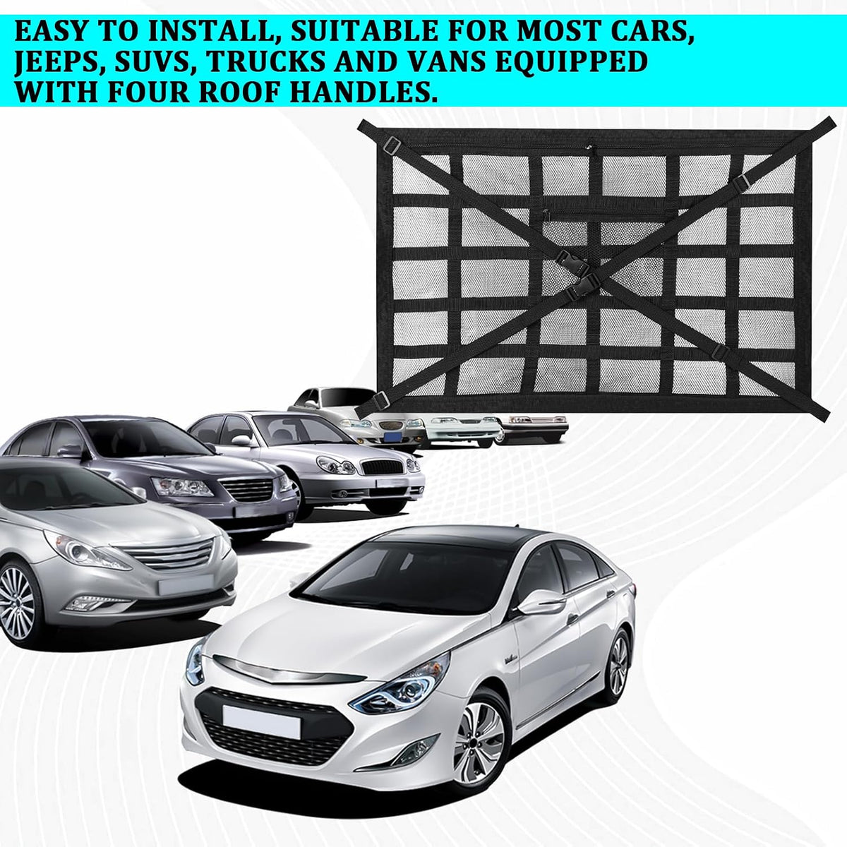 Car Ceiling Cargo Net, 31.5" x 21.6" Double Layer Overhead Storage Organizer, Adjustable Roof Mesh Pocket with Buckle Straps, Universal Auto Accessory for SUVs, Camping, Travel, Road Trips