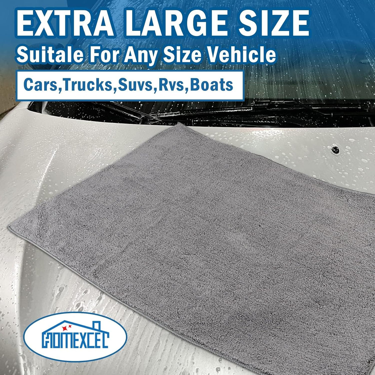 HOMEXCEL Professional Large Microfiber Car Drying Towels 4 Pack, 31" x 24"