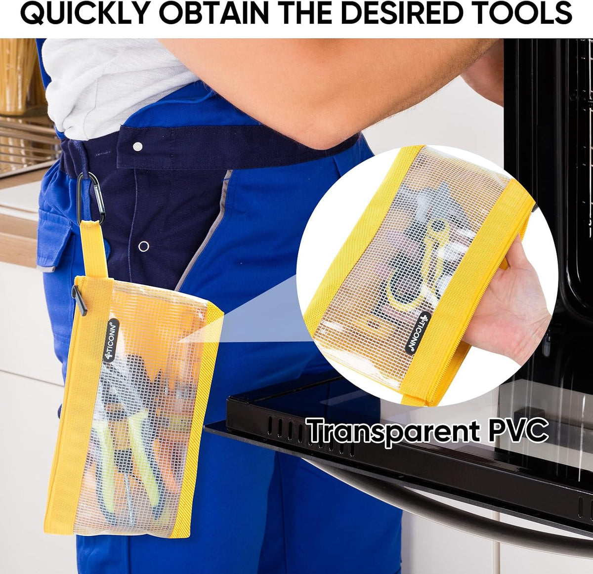 TICONN 6PK Tool Pouches with Zipper, Waterproof 1680D Oxford Small Tool Bag