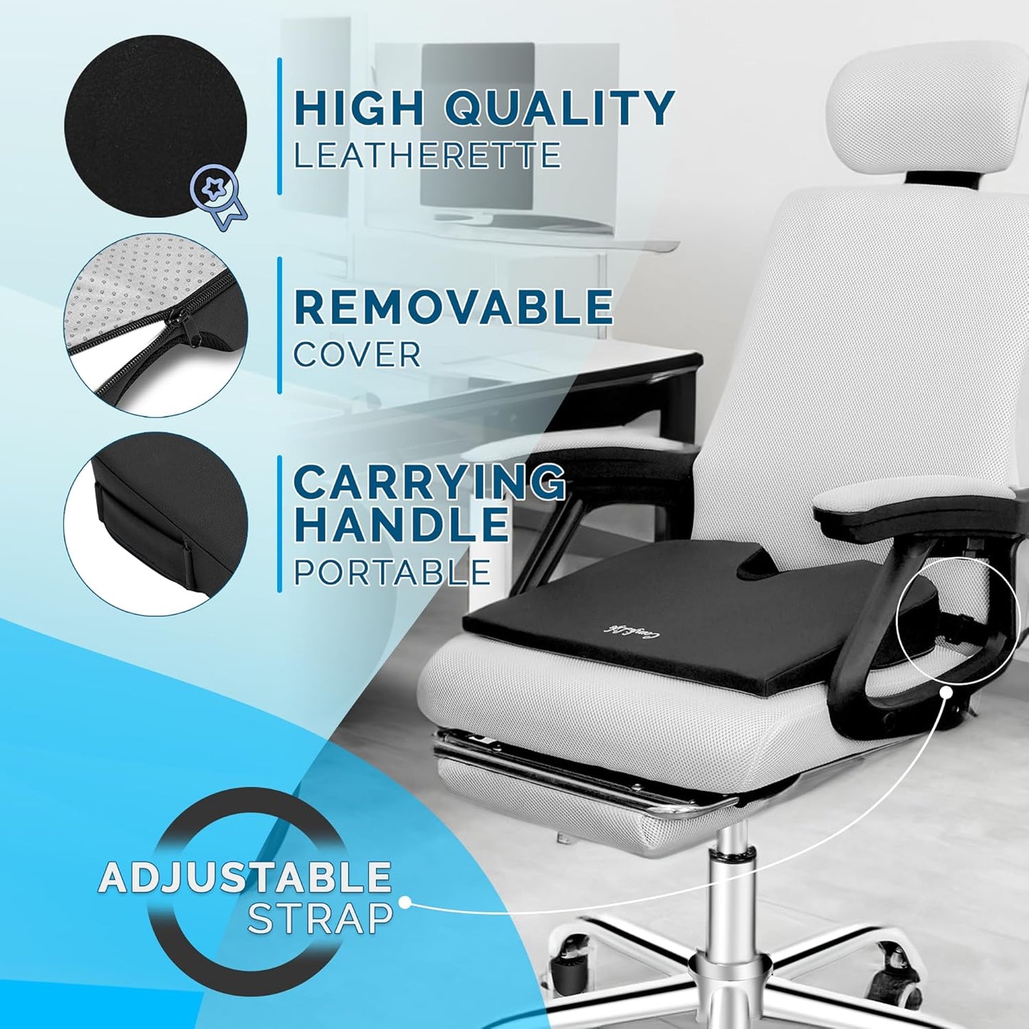ComfiLife Car Seat Cushion – Premium Wedge Memory Foam Car Cushions for Driving – Seat Cushion for Car – Back & Sciatica Pain Relief for Long Drives – Comfort for Driver, Office, Truck Seat (Beige)