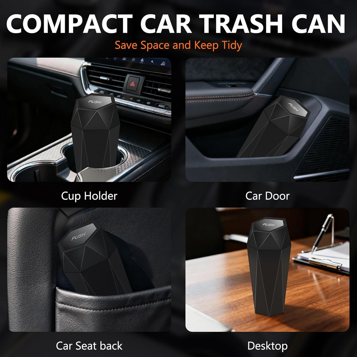 Car Trash Can with Lid - 2-Pack, Interior Accessories for Vehicles, Leakproof Garbage Can with 30 Detachable Trash Bags, Multipurpose Organizers and Storage Solutions for Home and Office