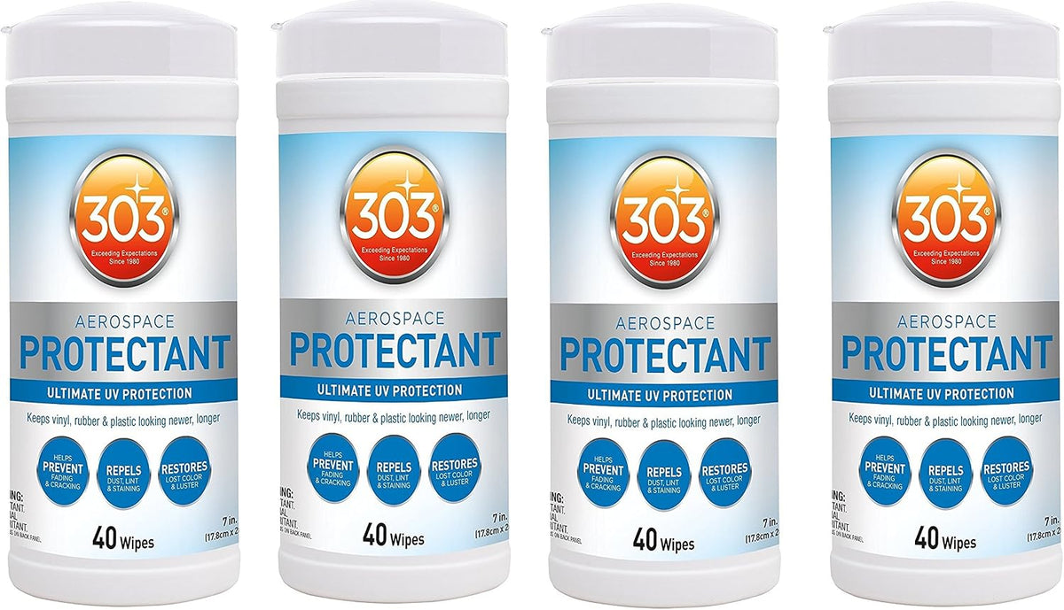 303 (30321) UV Protectant Wipes for Vinyl, Plastic, Rubber, Fiberglass, Leather & More Dust and Dirt Repellant - Non-Toxic, Matte Finish, 80 Towelettes, 2PK