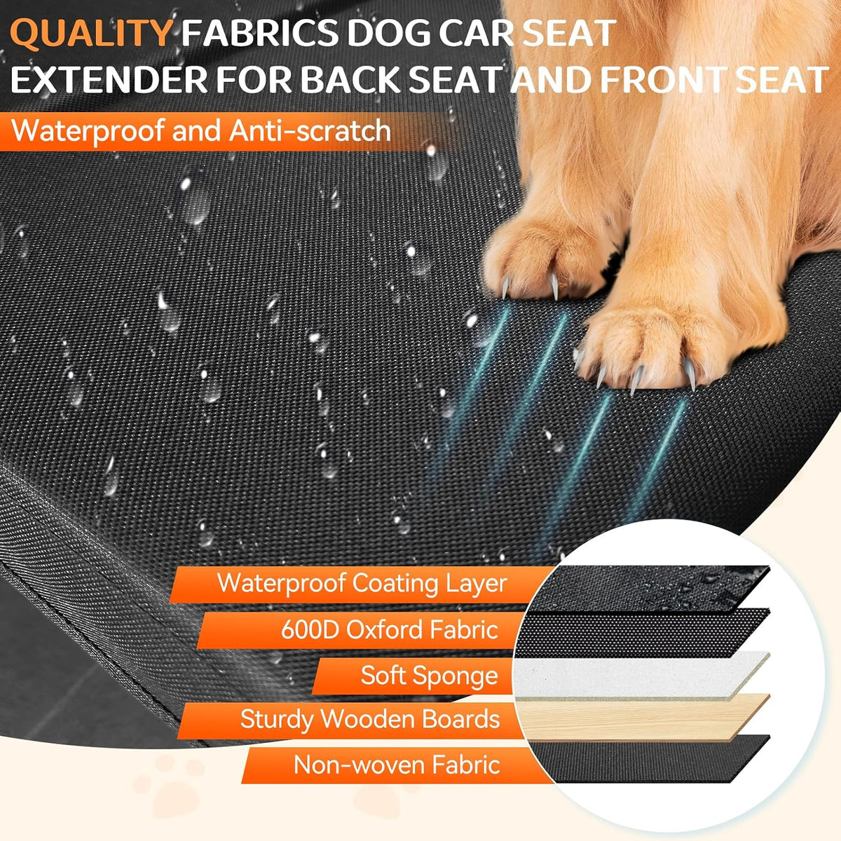 Car Seat Extender for Dogs, Backseat Extender for Large Dog up to 180 LBS, Foldable Back or Front Seat Extender for Most Cars Car Organizer Gap Filler
