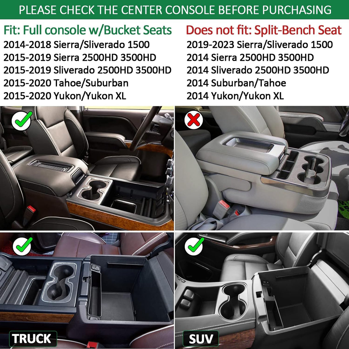 TOPINSTALL Red Full-Size New Center Console Tray Compatible with 2014-2018 Chevy Silverado/GMC Sierra and 2015-2020 Chevy Tahoe/Suburban/GMC Yukon/Yukon XL (Full Console w/Bucket Seats ONLY)
