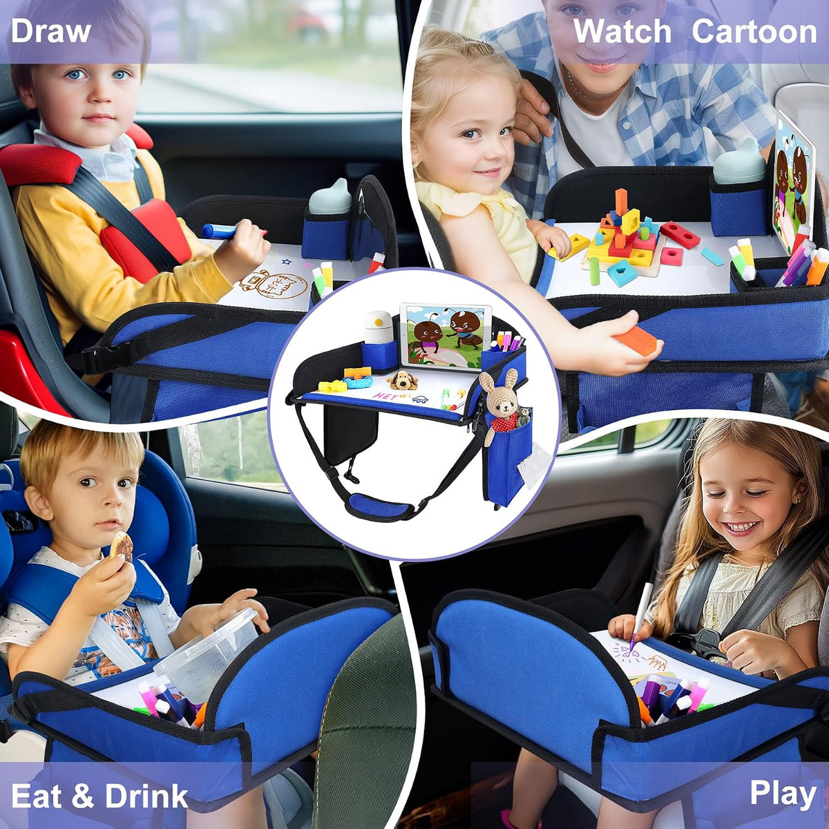 Kids Lap Desk Tray for Road Trip Activities, Portable Blue 1PCS