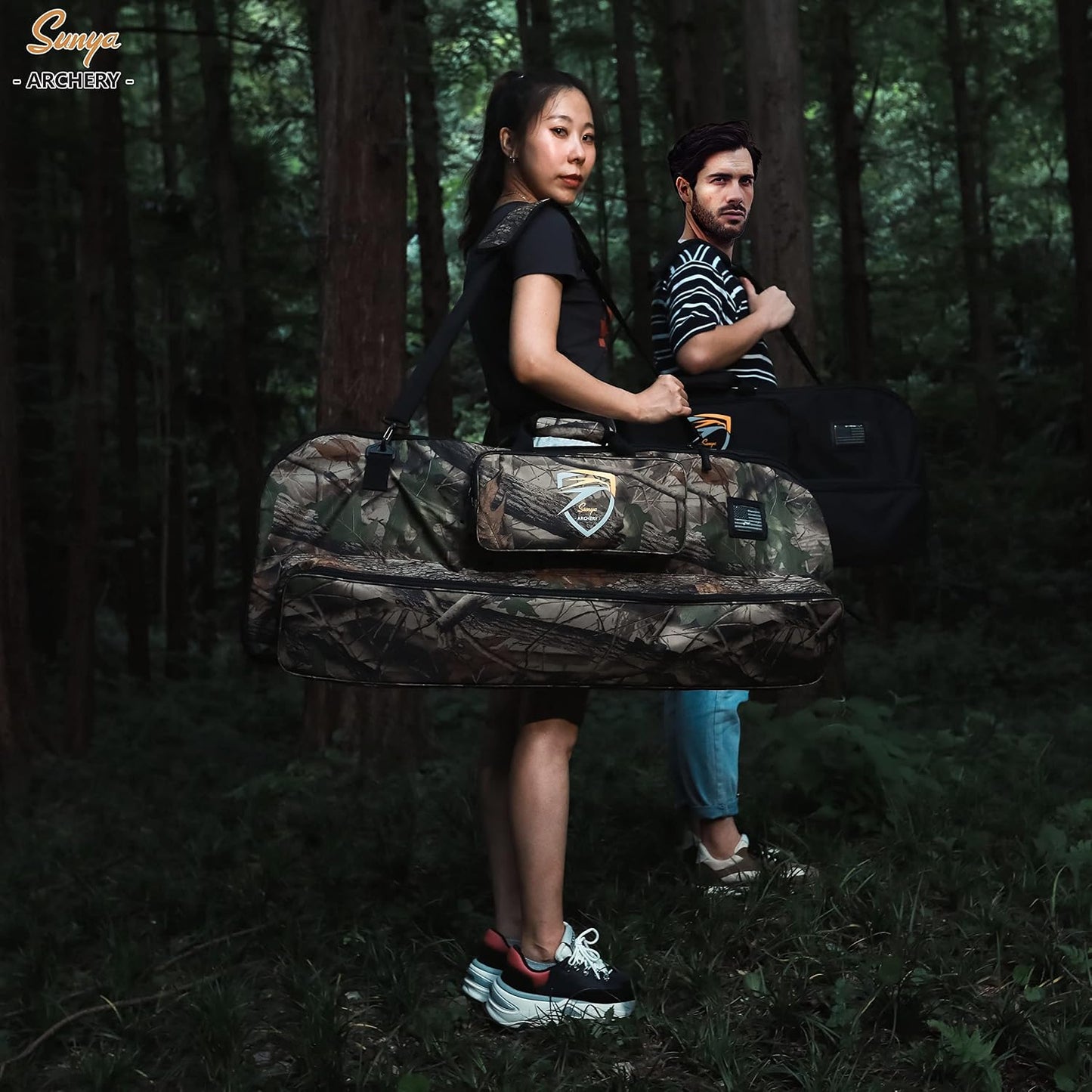 SUNYA Compound Bow Case with Molle System - Neoprene Bow String Protection & Padded Shoulder Sling - Soft Carrying Case for Archery Accessories, Equipment