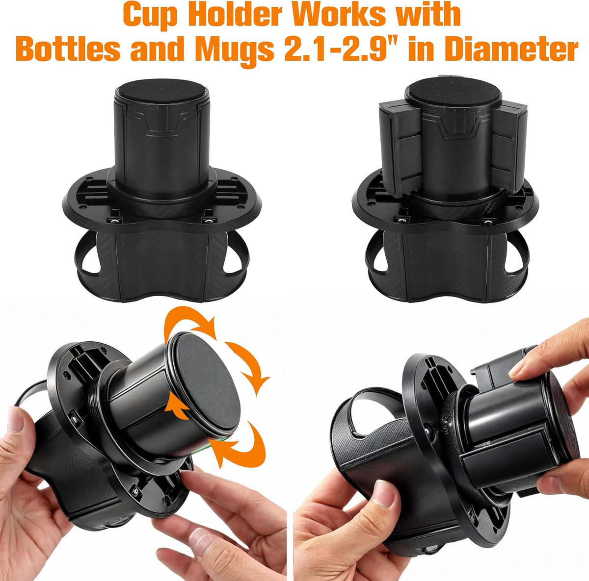 Double Cup Holder for Car, 2 in 1 Extra Cup Insert with Expandable Base, Multifunctional Extender Expander Adapter with Elastic Open-Close Cup Mouth, Adjustable Bracket FOR 2.1''-2.9'' BOTTLE DIAMETER