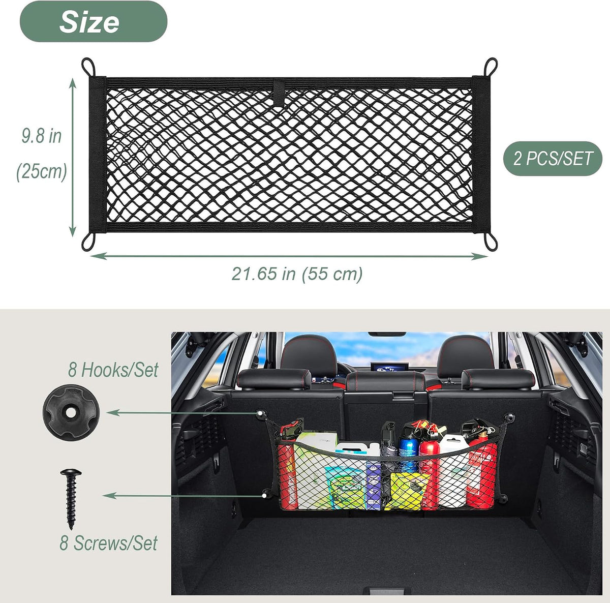 Cargo Net Tailgate Net Car Trunk Organizer for SUV- Adjustable Elastic Nylon Mesh Car Nets, Envelope Style Trunk Cargo Net for Universal Vehicle