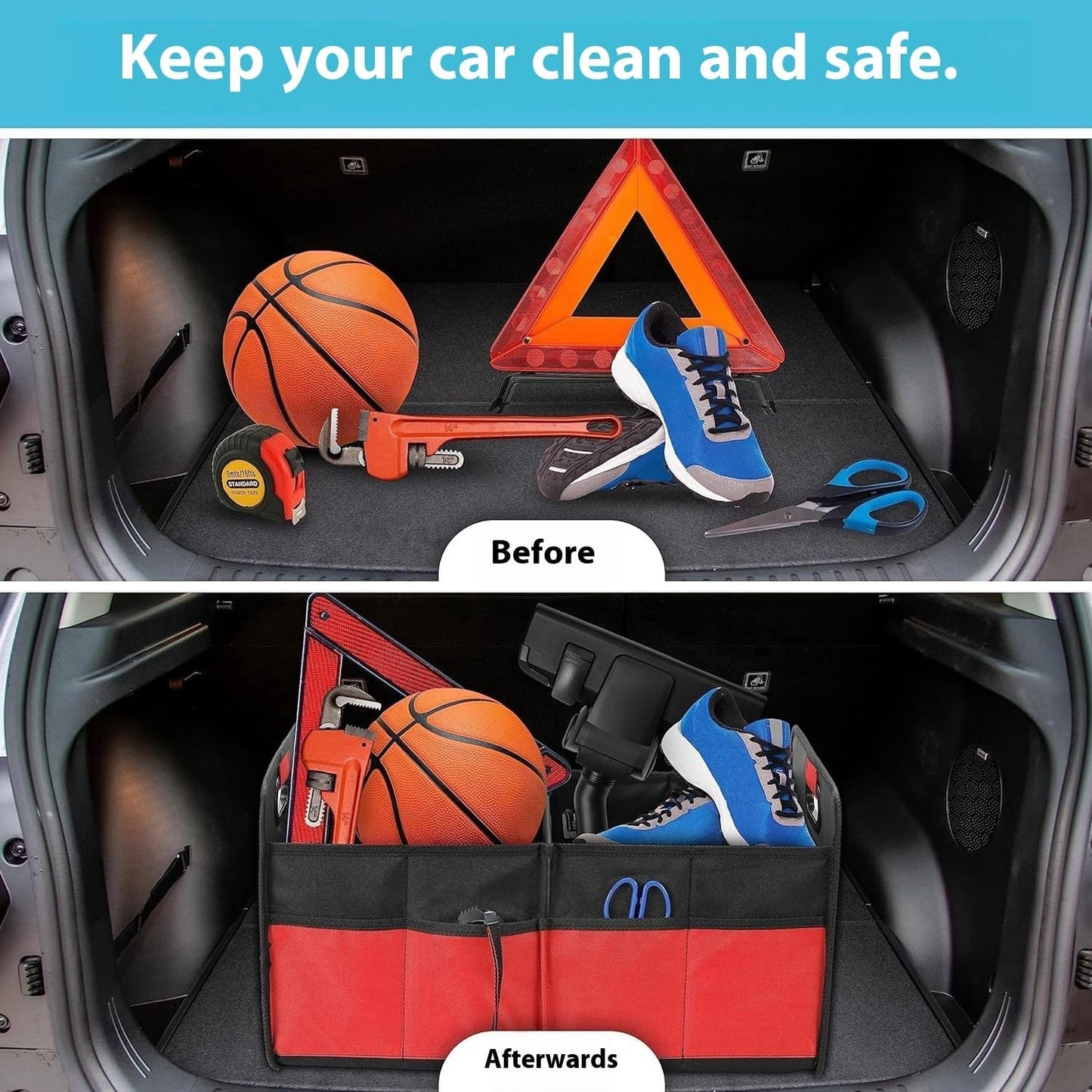 Car Trunk Storage Box, Collapsible Organizer, Foldable Trunk Storage Box with Multiple Compartments - Durable, Water-Resistant for Car Storage, Toys, Groceries and Emergency Gear