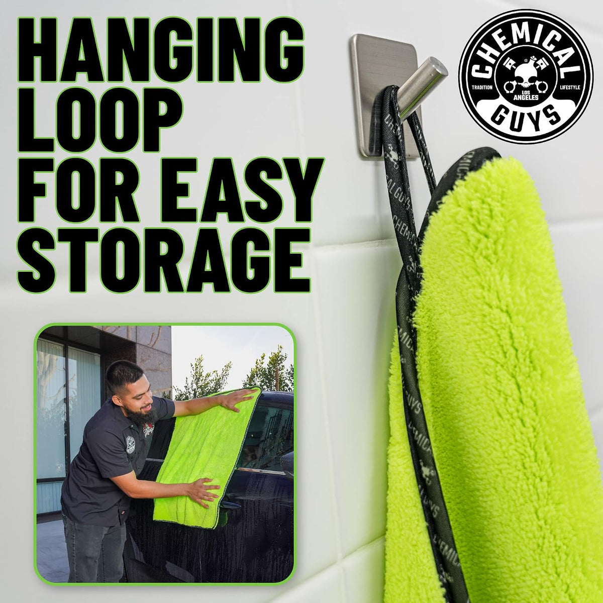 Chemical Guys MIC530 Speed Woolly Mammoth Ultimate Super Plush Car Drying Towel, for Cars, Trucks, SUVs, Pets, Messes & More, Neon Green (25" X 30")