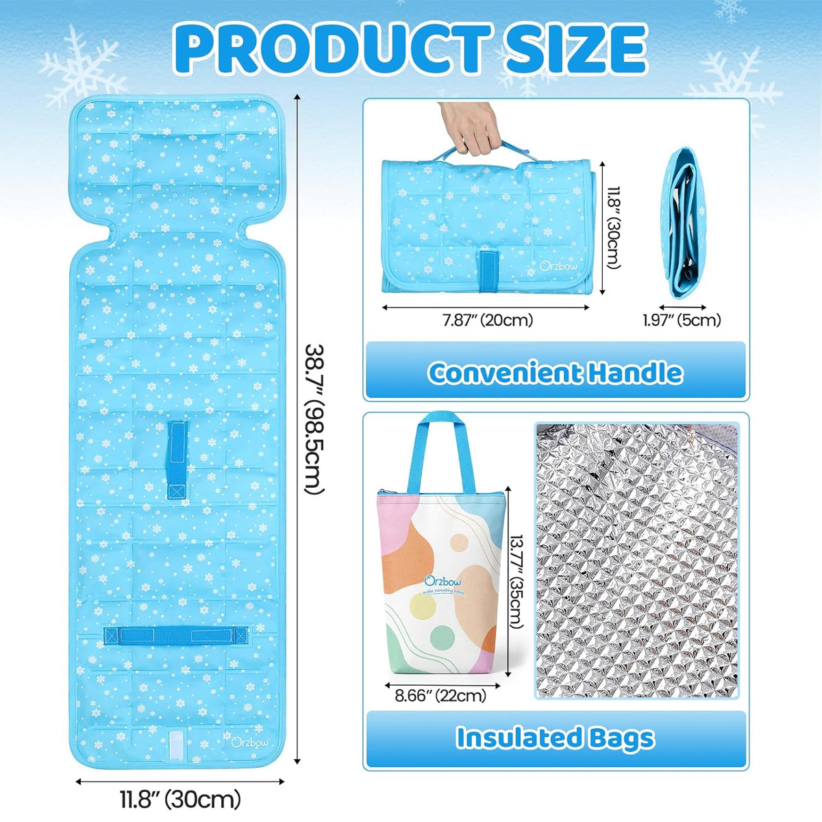 Orzbow Car Seat Cooling Pad with Insulated Bag, Carseat Cooler Pad for Babies Toddler Kids Infant, Portable Baby Cooling Pad for Hot Summer to Keep Comfortable, Blue