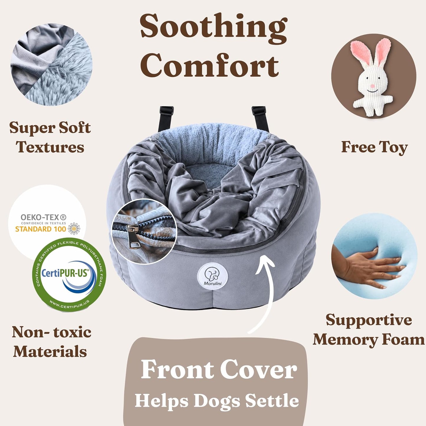 Orthopedic Dog Car Seat for Small Dogs up to 25lbs | Original Calming Burrow Nest, Car Anxiety Relief, 6" Memory Foam Booster & Travel Bed, 5 Point Safety,All Season
