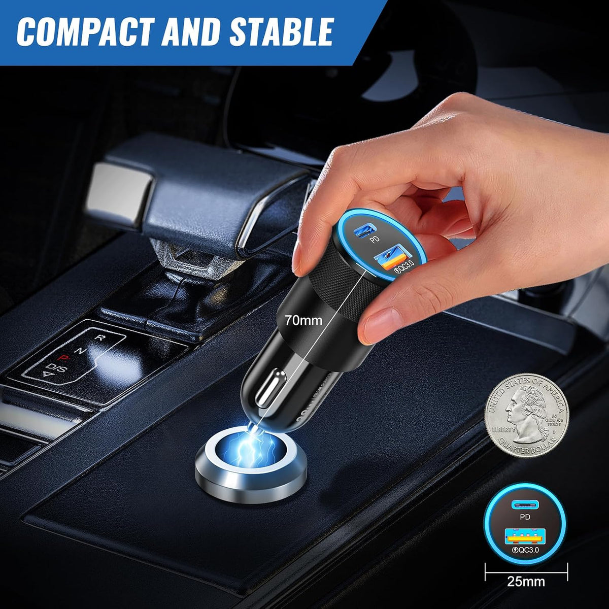 Car Chargers, Dual Ports USB C & USB-A Cigarette Lighter Adapter Multipack,