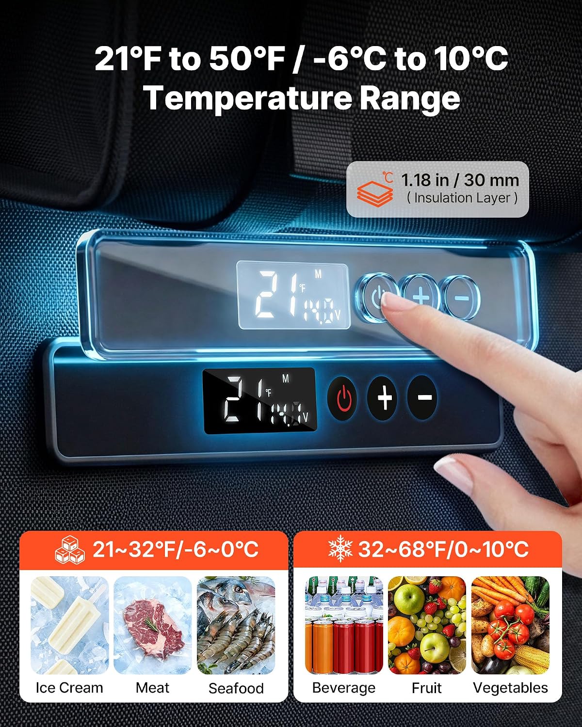 VEVOR 12 Volt Refrigerator, 13.7 QT/ 13L Car Fridge, Portable Electric Freezer Compressor, 12V/24V DC, 21℉ to 50℉/ -6℃ to 10℃, for Truck Van RV SUV Boat Travel Camping Road Trips