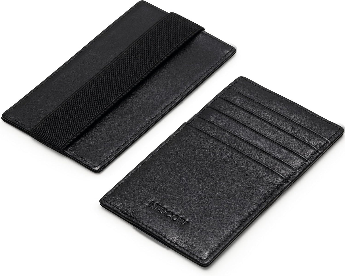HISCOW Car Sun Visor Card Holder with Elastic Band Fastener - Italian Calfskin (Black)