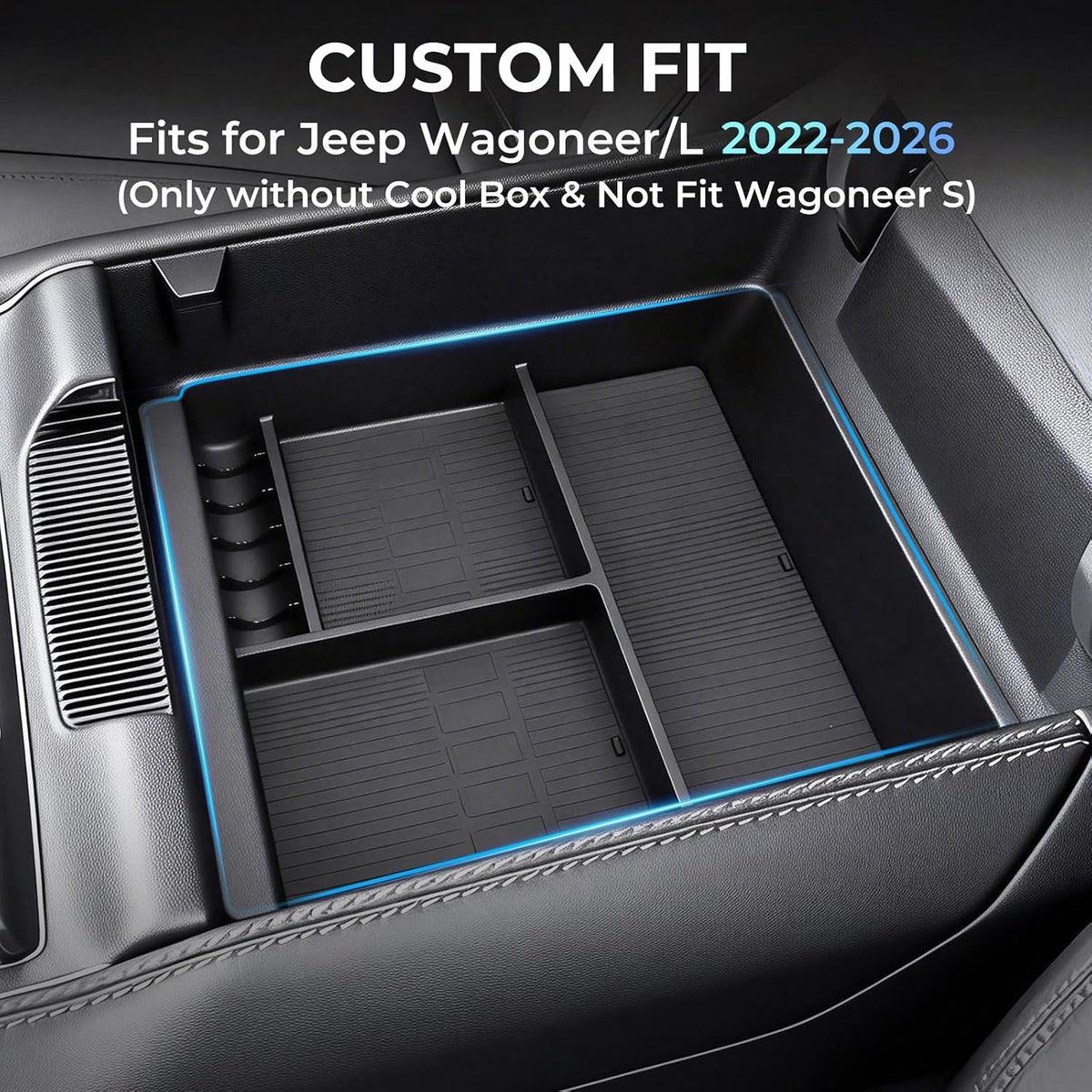Center Console Organizer Tray Storage Box for Jeep Wagoneer/L & Jeep Grand Wagoneer/L 2022-2026 (Only without Cool Box & Not Fit Wagoneer S), Interior Accessories Armrest Insert Tray, Black