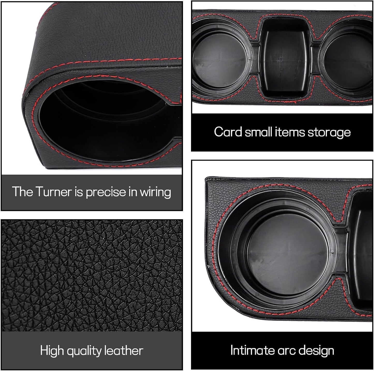 Car Cup Holder, Multifunctional Auto Drink Holder Gap Filler Storage Box, Leather Car Seat Organizer with Cup Holder, Universal Vehicle Front Seat Organizer for Bottle Phone (Black)