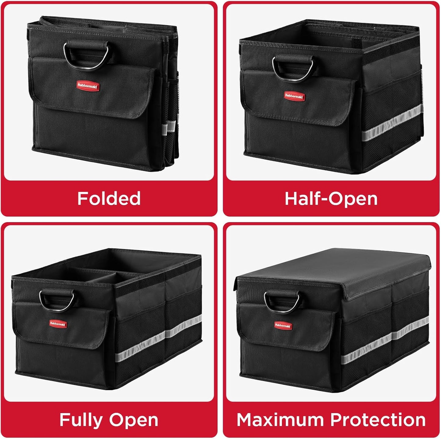 Rubbermaid Car Organizer, Collapsible Trunk Organizer, Multi-Compartment Car Storage Organization for Car Accessories, 3 Compartments With Cover, 23.23"*12.99"*11.81"