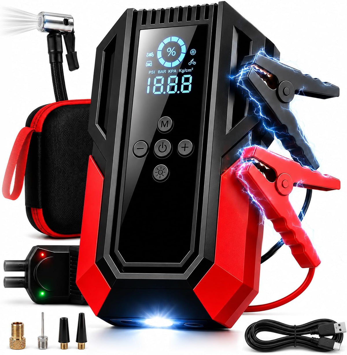 All-in-One Jump Starter with Air Compressor, 10000mAh Car Emergency Kit