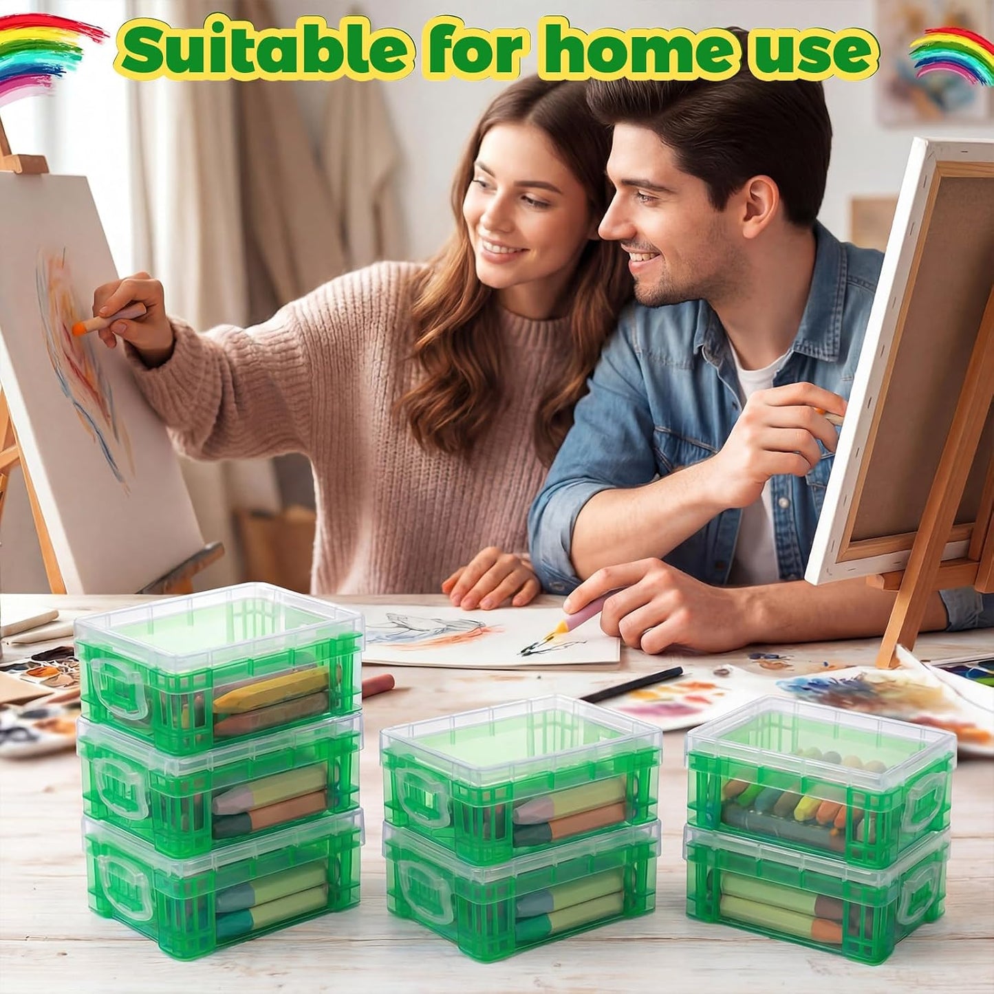 Suzile 50 Pcs Plastic Crayon Box with Lid 4.8 x 3.4 x 1.6 In Crayon Storage Containers Bulk for Office School Classroom Supplies Pen Pencil Art Crafts (Green)