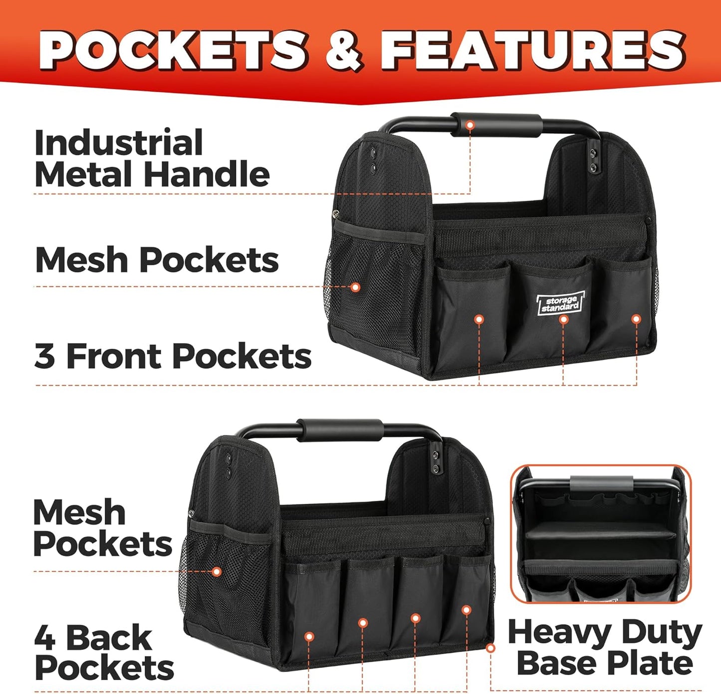 Detailing Caddy Organizer with Handle - Storage, Cars, & Cleaning Caddy for Supplies, Tools, & Home Improvement - Heavy Duty Car Detailing Supplies With Multi-Pockets & Collapsible Tote Design