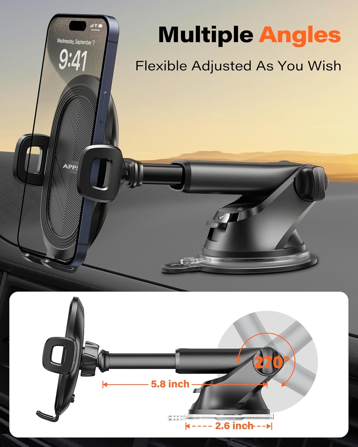 APPS2Car Car Phone Holder Military-Grade Suction Cup Dashboard Windshield