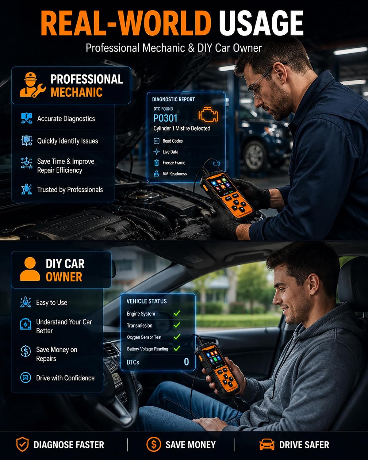 OBD2 Scanner M6,Car OBDII Diagnostic Code Reader (Orange)