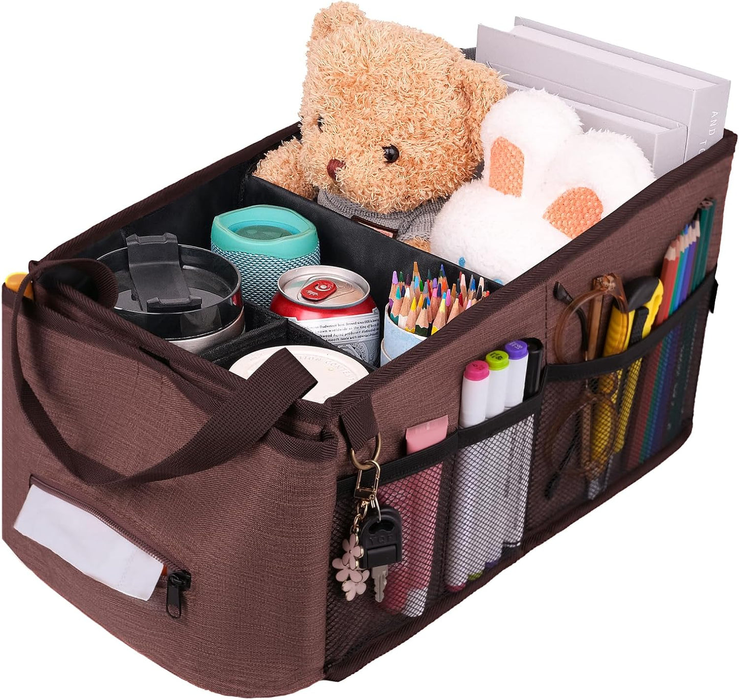 HEYSKAY Car Organizer with Tissue Box, Coffee Cup Drink Holder, Toy Books Storage for Car (Grey)