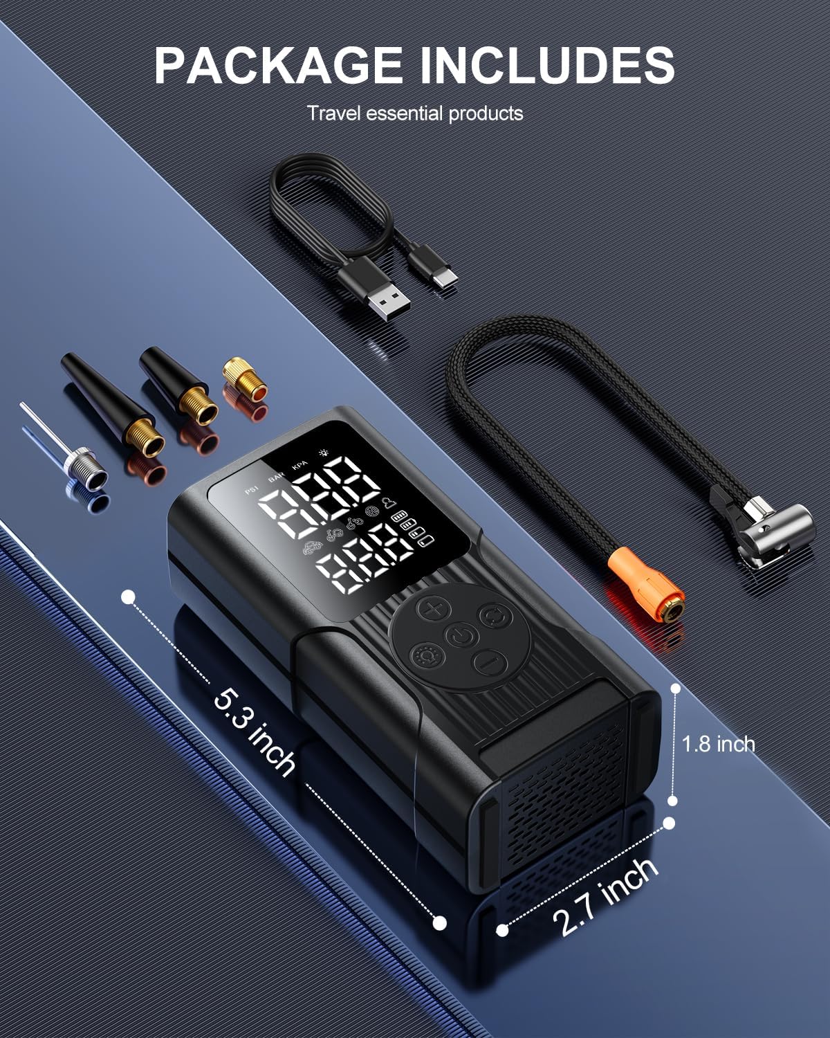 Hafuloky Tire Inflator Portable Air Compressor, 150PSI Cordless Air Pump with Digital Gauge & Auto Shut Off, Electric Bike Pump for Car, Motorcycle, Bicycle and Balls