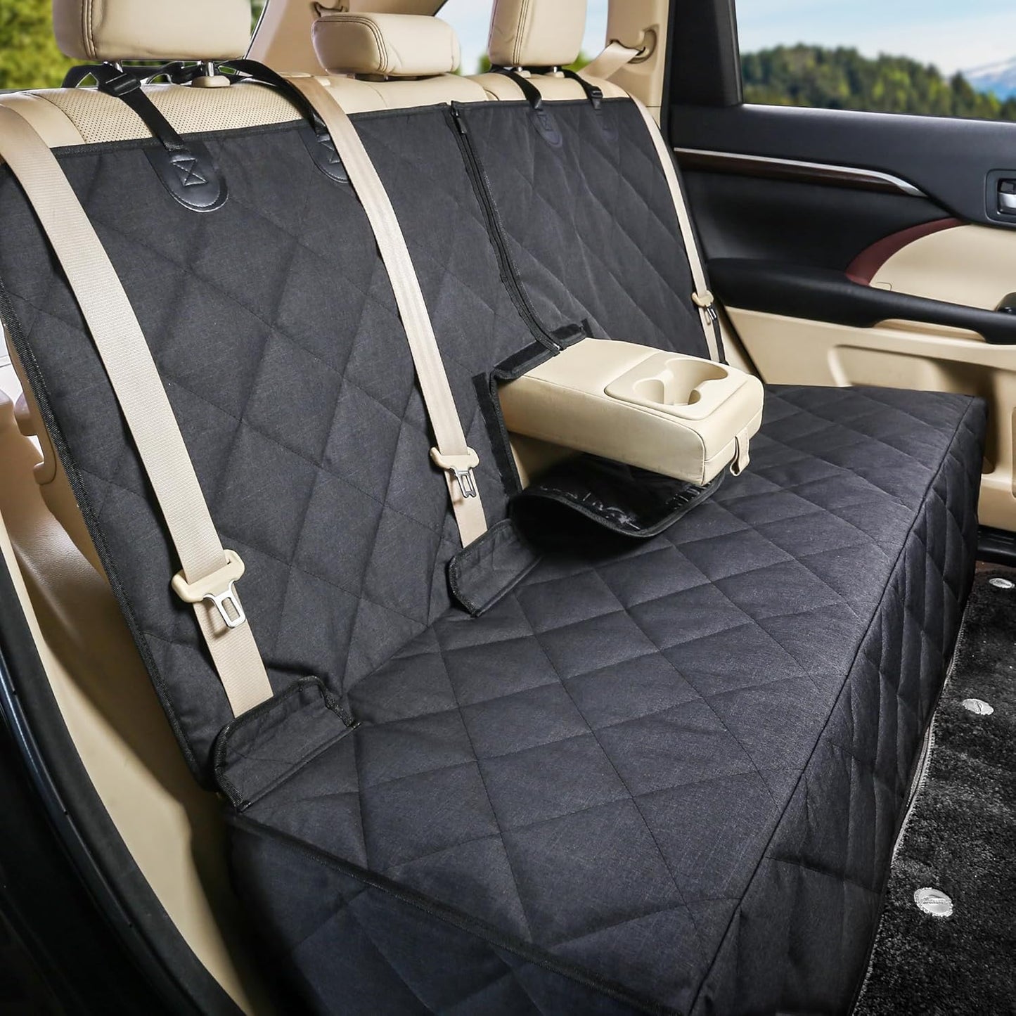 petalage Car Seat Protector, 52” x 50“ for for Familay Car & Regular SUVs, 600D Heavy Duty Car Seat Cover Waterproof Dog Car Seat Cover for Back Seat, Scratch Proof Nonslip Seat Cover for Dogs in Car