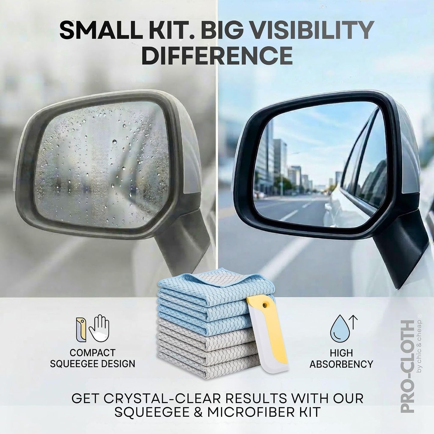 PRO-CLOTH Glass Cleaning Cloths – 6 Premium Honeycomb Microfiber Towels (12"x16") for Windows, Mirrors & Screens – Water Only Lint & Streak-Free Cloths for Home & Car + Bonus Mini Silicone Squeegee