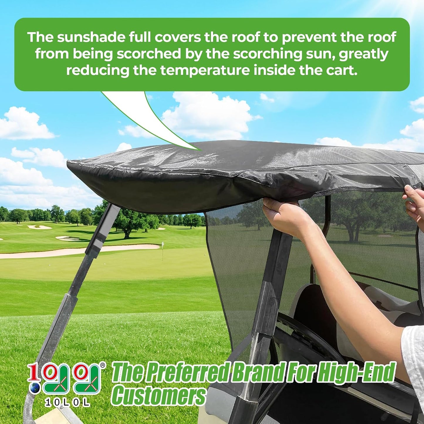 10L0L 2 Passenger Golf Cart Sun Shade Cover for EZGO TXT RXV & Club Car DS Precedent Tempo, UV Heat Blocking Polyester Mesh Canopy Cover, Durable & Easy Install (Roof Size:59" L X 41" W)