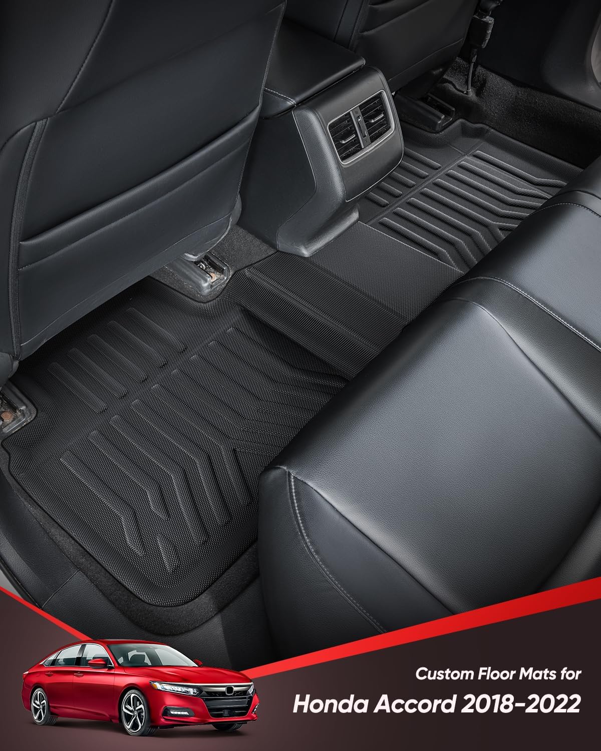 Floor Mats for Honda Accord 2022 2021 2020 2019 2018 Car Accessories 5 Seat | Sedan 10th Gen Gas & Hybrid Model Custom Fit All-Weather XPE Rubber Liners Front Rear Carpet Rug 3PCS Black Summer Bench Trip