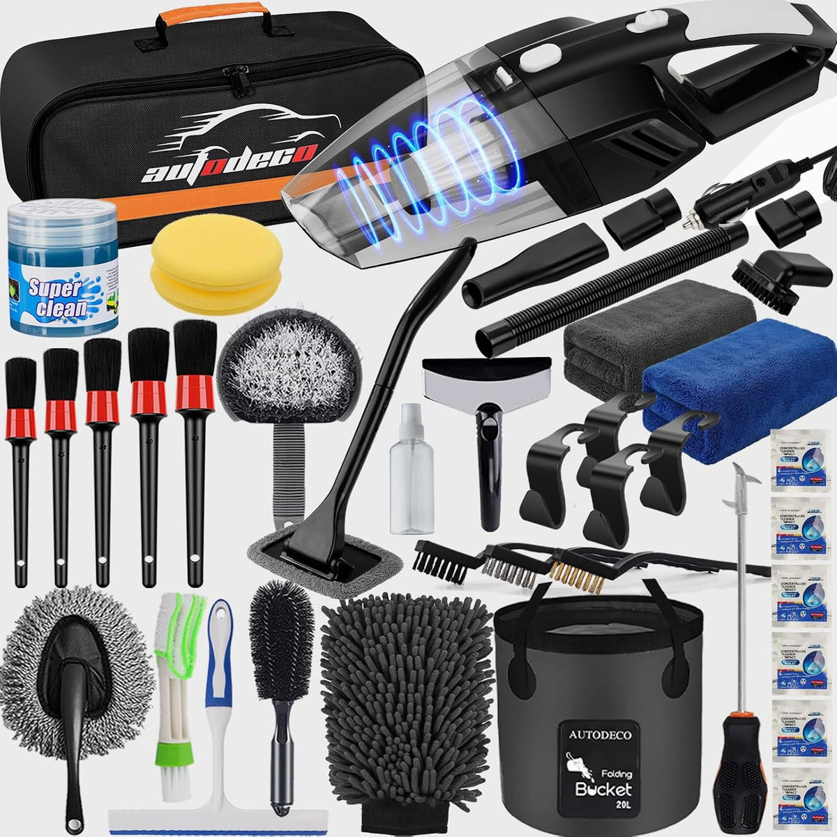 41Pcs Car Cleaning Kit, Interior Detailing Kit with High Power Handheld Vacuum, Detailing Brush Set, Windshield Tool, Snow Shovel, Black Complete Auto Accessories for Women, Men
