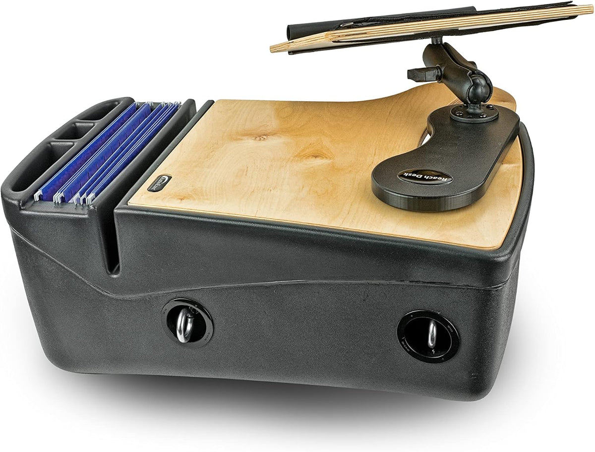 AutoExec Reach Car Desk for Your Vehicle Workstation and Mobile Office, Front Seat, Natural Birch