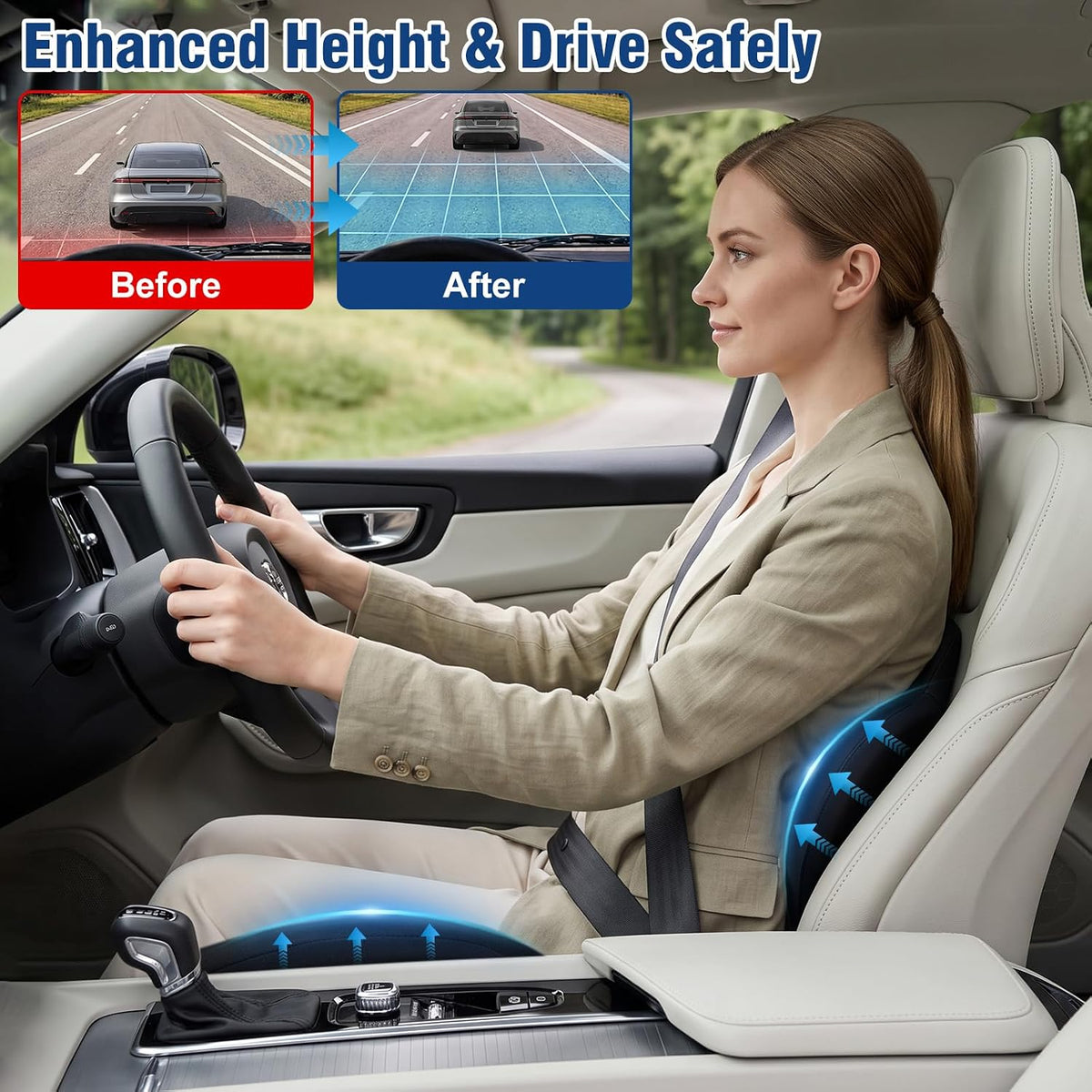Car Seat Cushion with Lumbar Support Pillow, Memory Foam Office Chair Cushion for Back Pain Sciatica Pain Relief, Ergonomic L-Shaped Seat Cushion for Car Truck Driving Office Chair Home