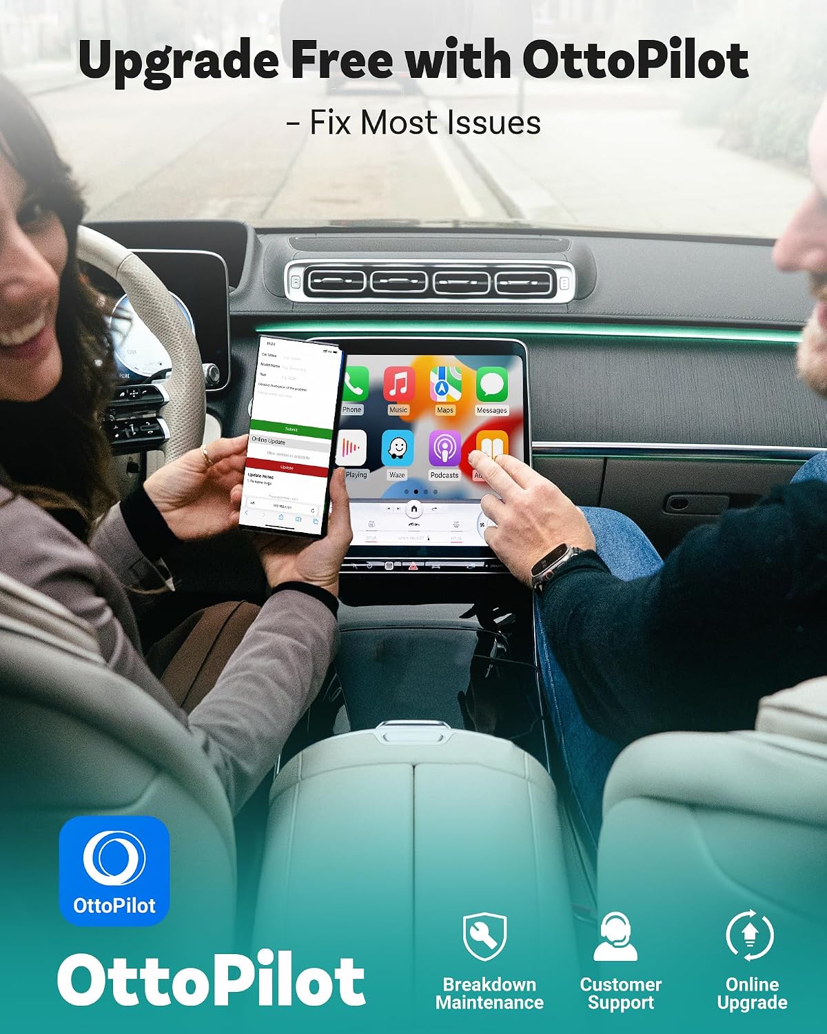 OTTOCAST Mini Pico Wireless CarPlay Adapter, No More Cables, Dual Phone Memory, One-Button Switch, Wi-Fi 6 &amp; Bluetooth 5.4