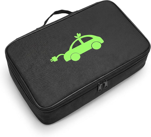 1 Pack EV Charging Cable Storage Bag, Oxford Cloth Charging Cable Bag with Dual Metal Zipper, Portable Jumper Carry Case for Electric Car RV Camper Trailer Accessories (Black)