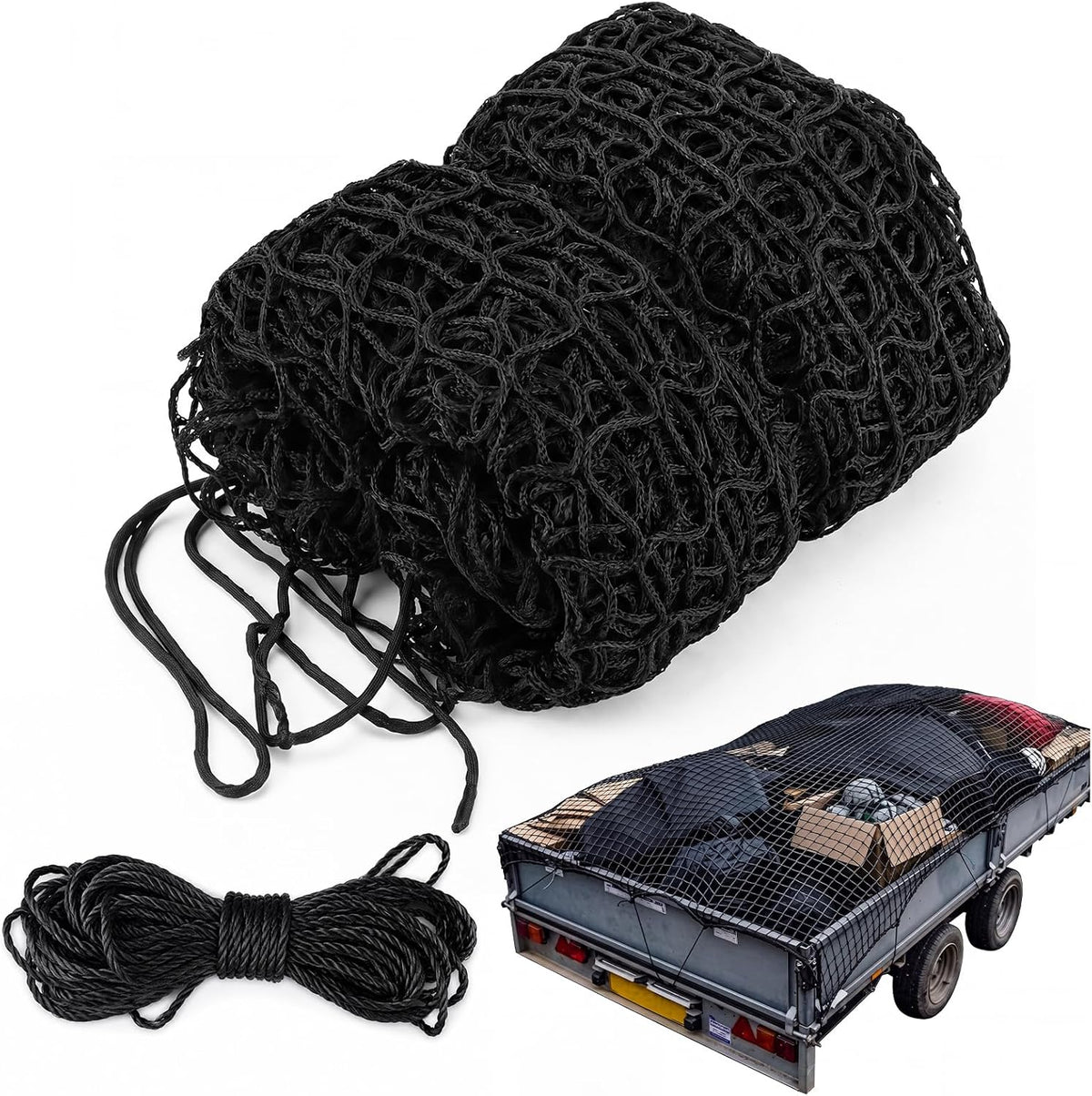 SATINIOR 24 x 12 ft Heavy Duty Cargo Net Truck Bed Network Cover with 18pcs Ropes Bungee Cargo Net Car Sealing Network Rope for Trailer Pickup Truck