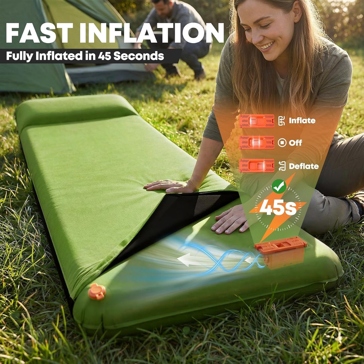 Self Inflating Sleeping Pad with Electric Pump, 4" Ultra-Thick Foam Camping Pad,9.5 R-Value 4 Season Camping Mattress Pad with Removable Cover, Camping Essentials Gear for Tent Travel Car