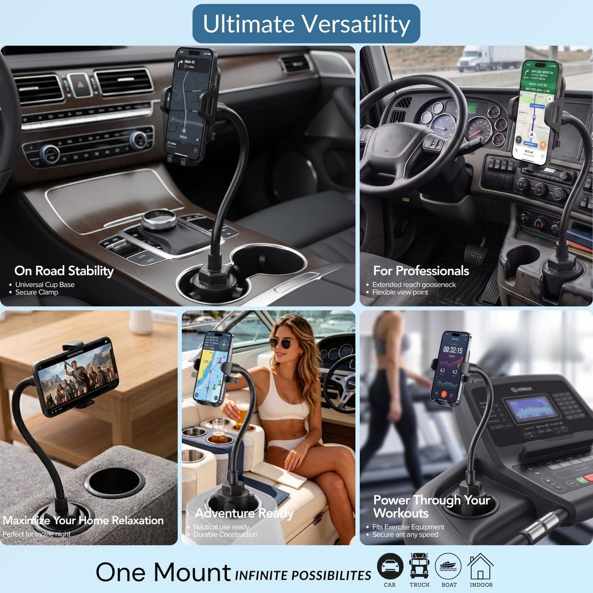 Cup Holder Phone Mount 15 Inch Adjustable Gooseneck Arm for Car